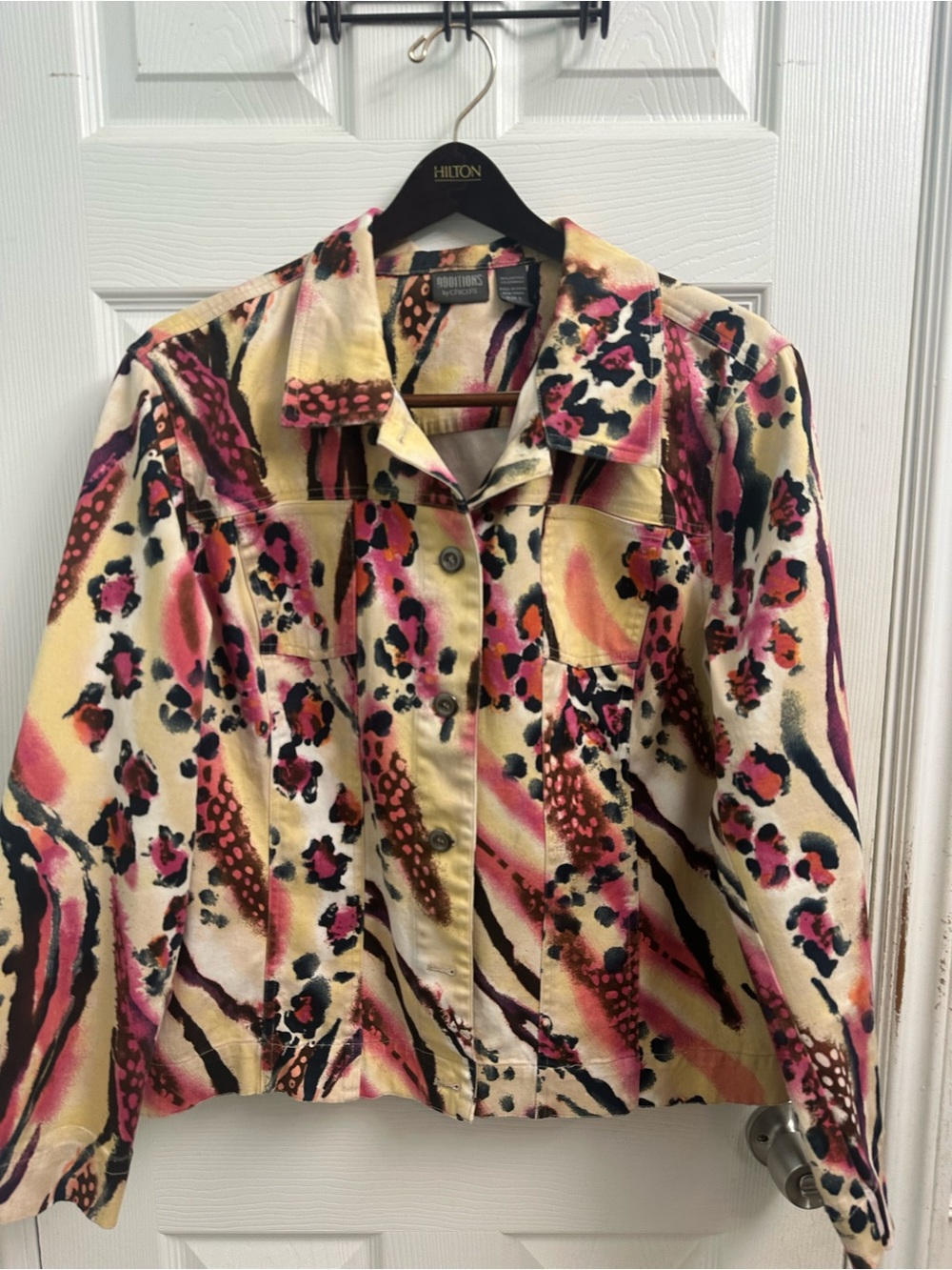 Chico’s ’Additions  Multicolor Painted Animal Print Button-Front Jacket